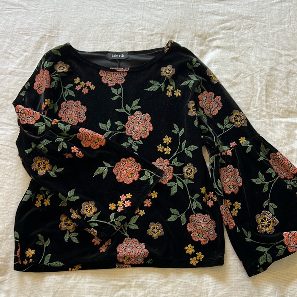 Velvet Bell Sleeve Blouse